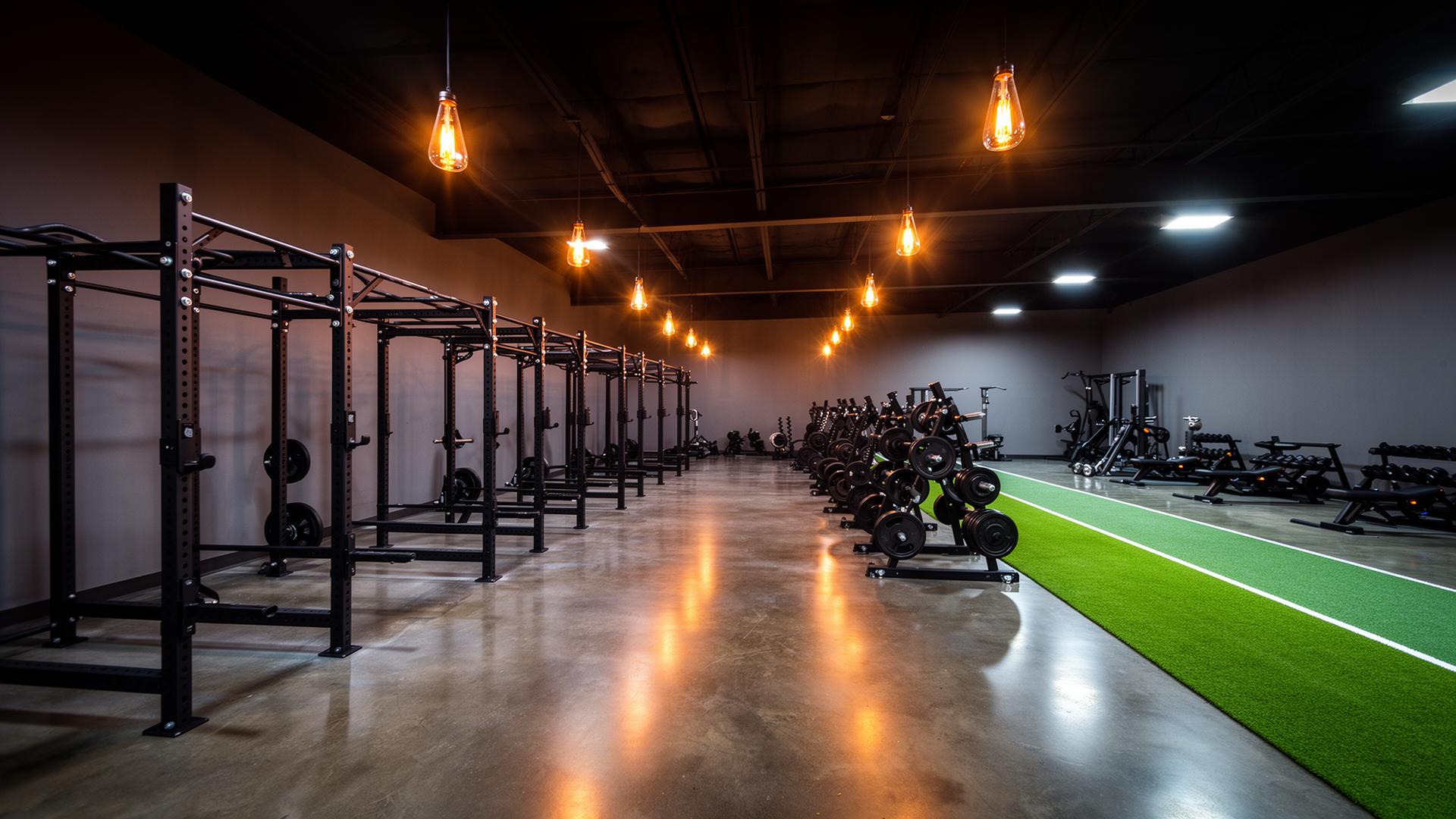 Varsity House Gym interior at dusk